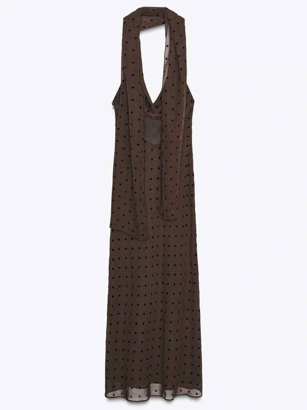 Zara Brown Polka-Dot Halter Maxi Dress w Scarf. M NWT - Picture 11 of 17